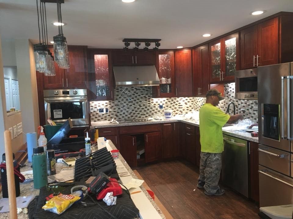 Kitchen mid-installation, during construction